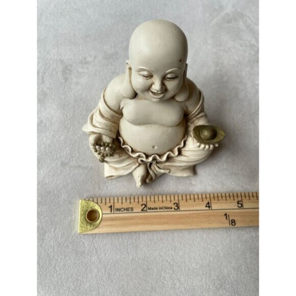Laughing Buddha Figurine 4.5" - Antique Style Resin Statue with Detailed - Picture 2 of 7